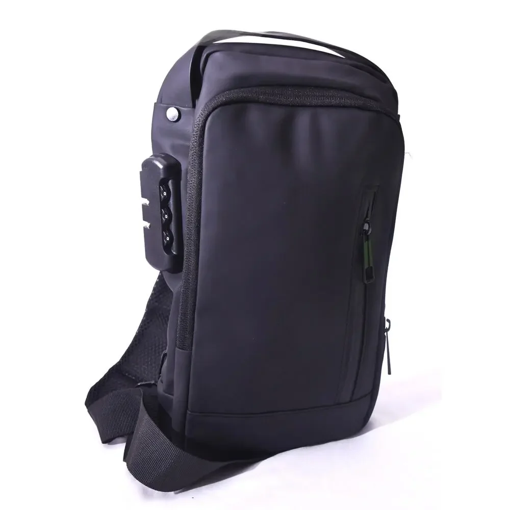 Black Sling Crossbody Bag USB Charging Port Combination Lock Anti-Theft Travel